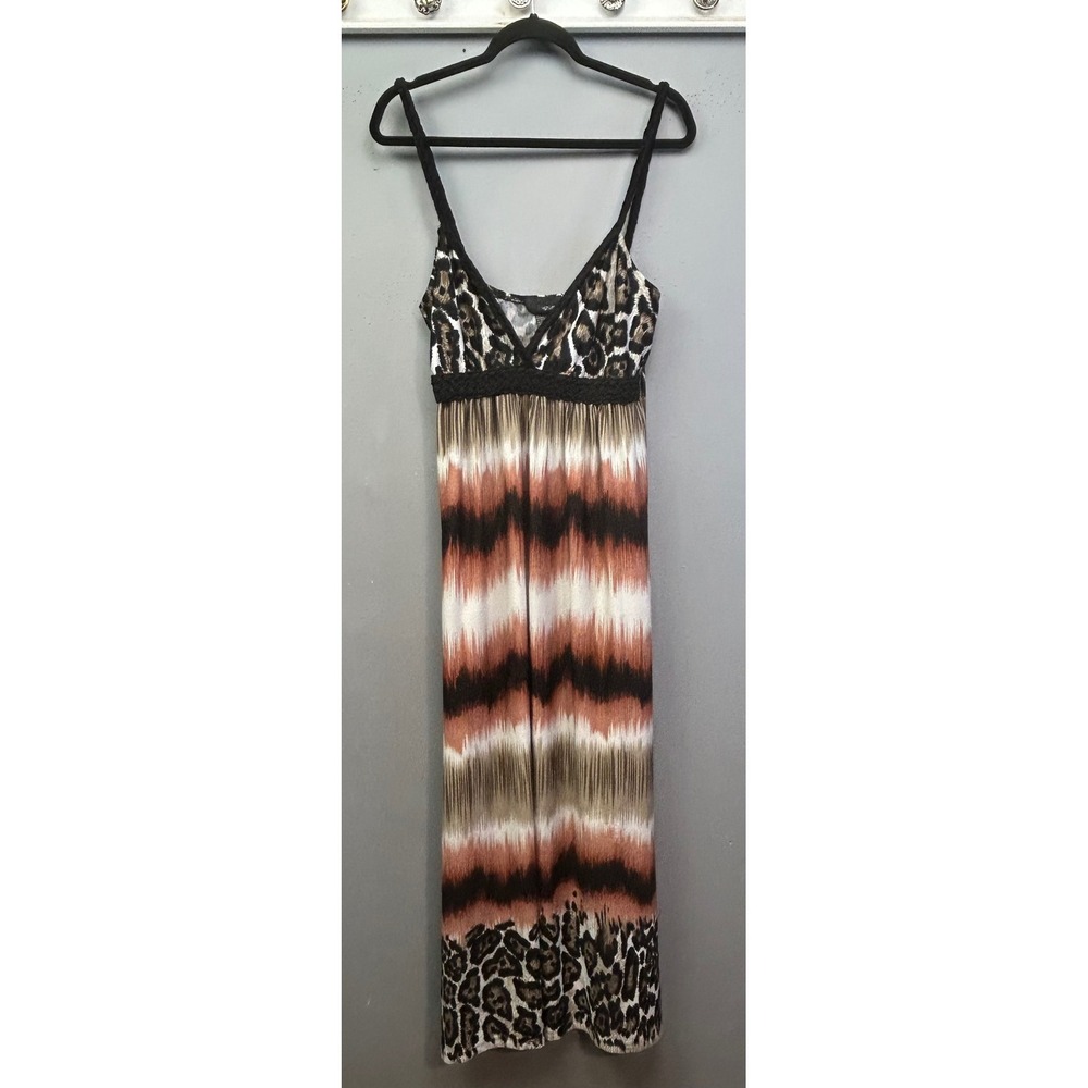 Hypnotik Maxi Dress‎ Womens XL Brown Leopard Print Braided Empire Waist Beach
